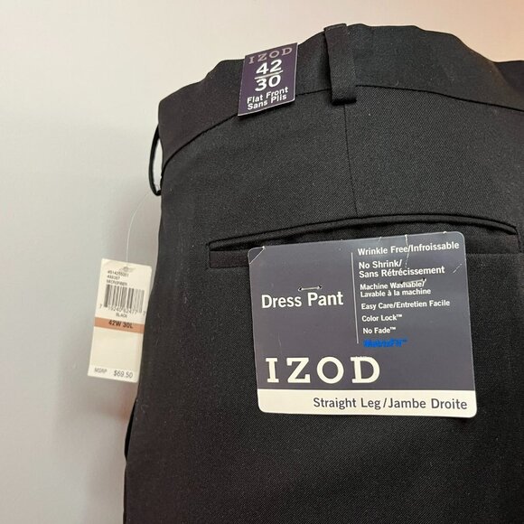 IZOD Men's Straight Leg Black Dress Pants - Size 42 x 30 - NWT $69.50 - Picture 3 of 5